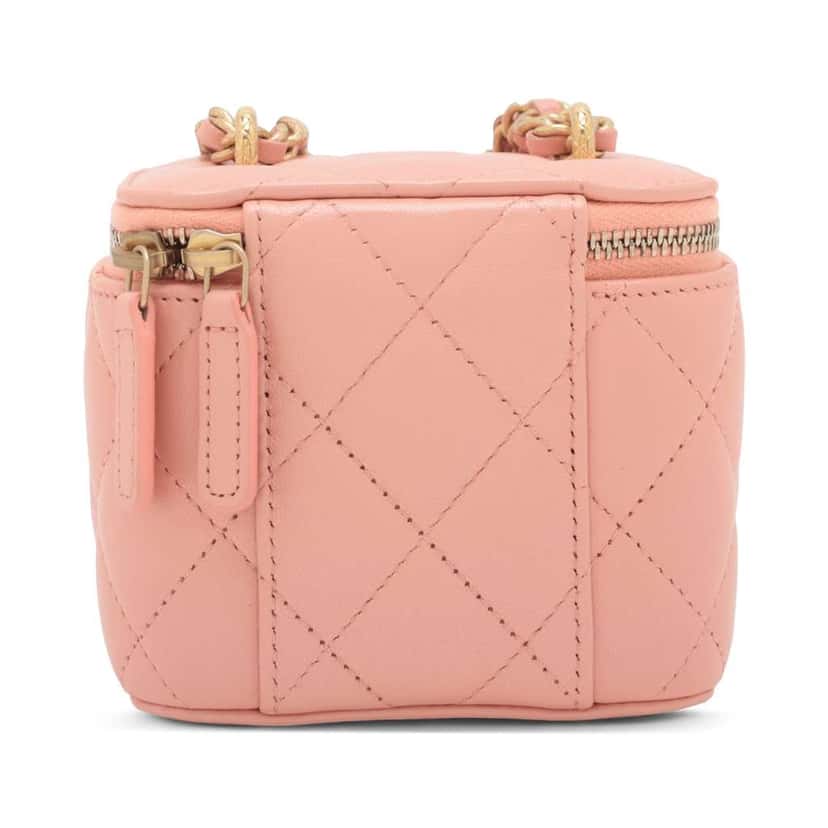 Chanel Mini CC Quilted Lambskin Vanity Case With Chain Pink Leather Good condition - Back View
