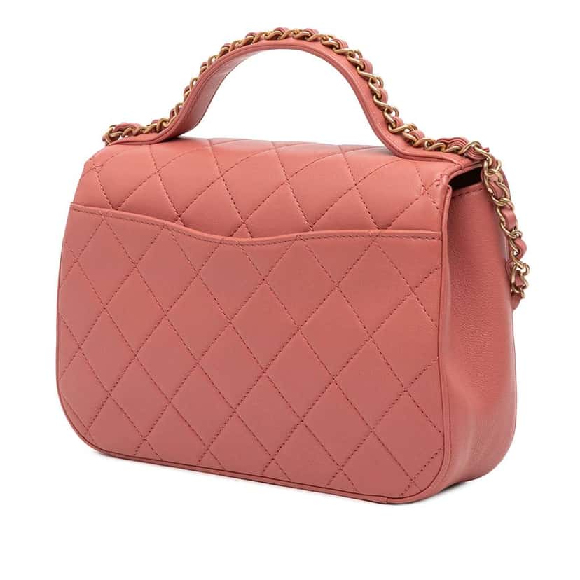 Chanel Quilted Lambskin Chain Infinity Top Handle Bag Pink Leather Good condition - Back View