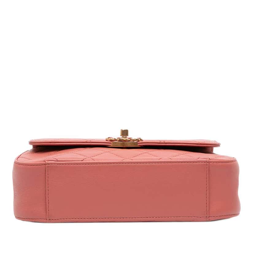 Chanel Quilted Lambskin Chain Infinity Top Handle Bag Pink Leather Good condition - Inside View