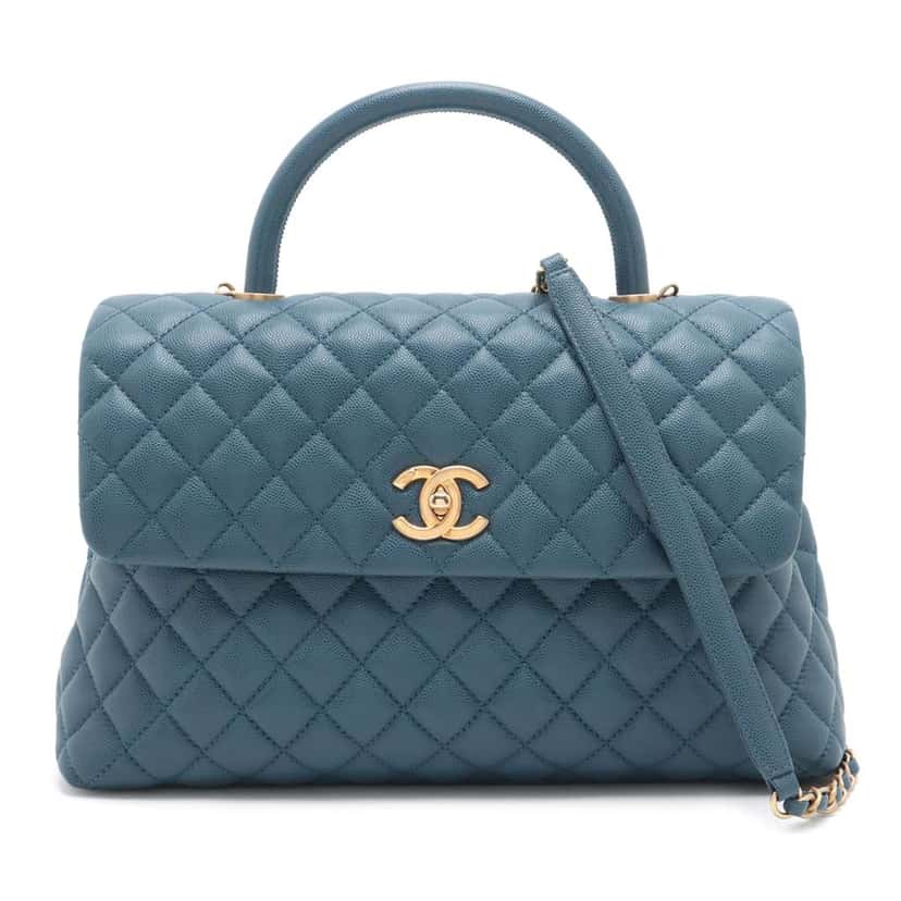 Chanel Medium Quilted Caviar Coco Top Handle Bag Blue Leather Good condition - Front View