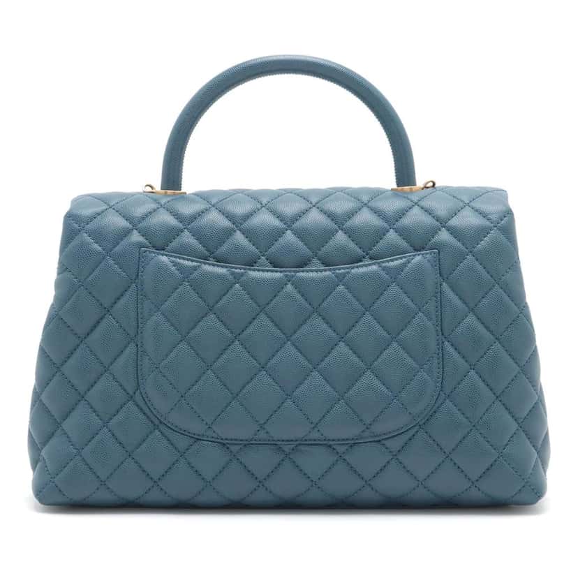 Chanel Medium Quilted Caviar Coco Top Handle Bag Blue Leather Good condition - Back View