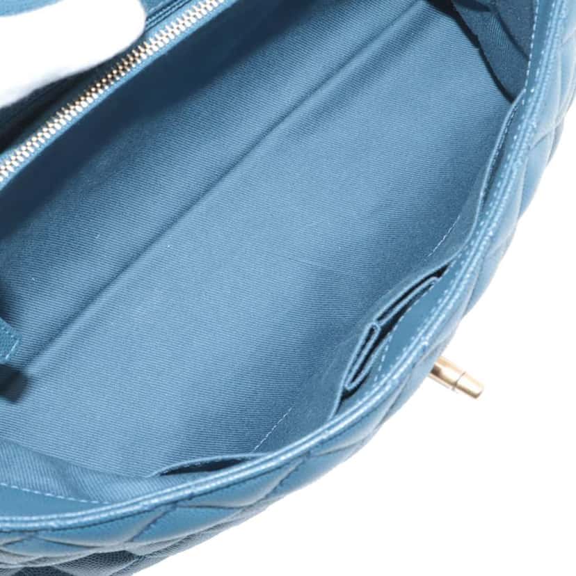 Chanel Medium Quilted Caviar Coco Top Handle Bag Blue Leather Good condition - Inside View