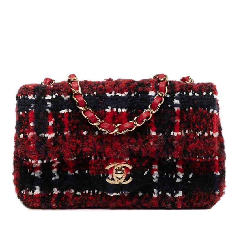 Chanel Mini Rectangular Classic Tweed Single Flap Red Tweed Good condition - Front View