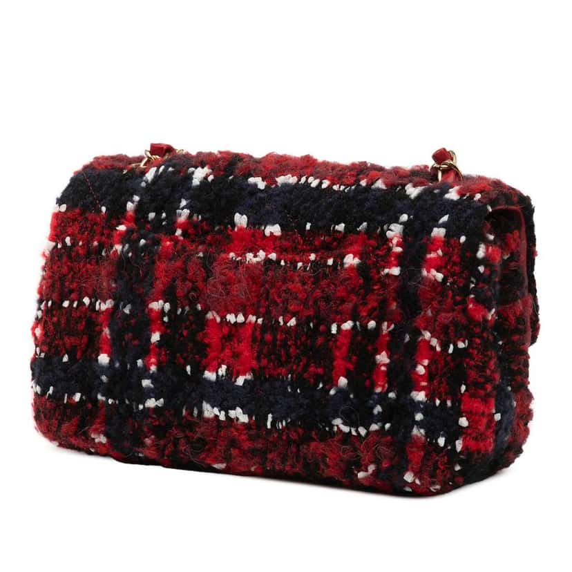 Chanel Mini Rectangular Classic Tweed Single Flap Red Tweed Good condition - Back View