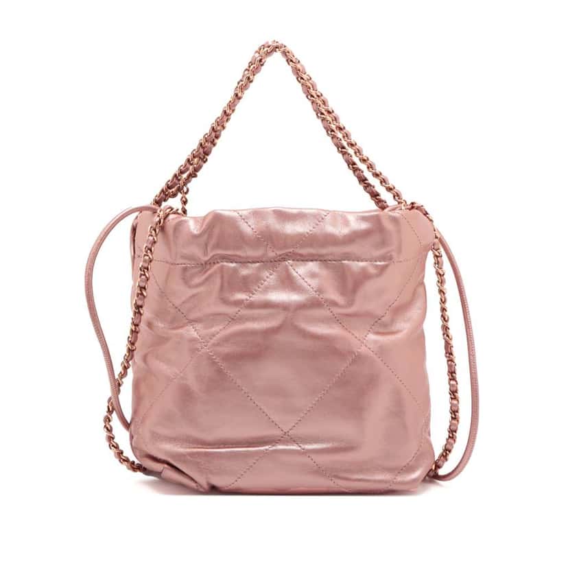 Chanel Mini Quilted Metallic Calfskin 22 Handbag Pink Leather Good condition - Back View