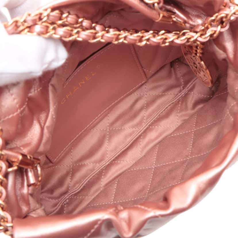Chanel Mini Quilted Metallic Calfskin 22 Handbag Pink Leather Good condition - Inside View