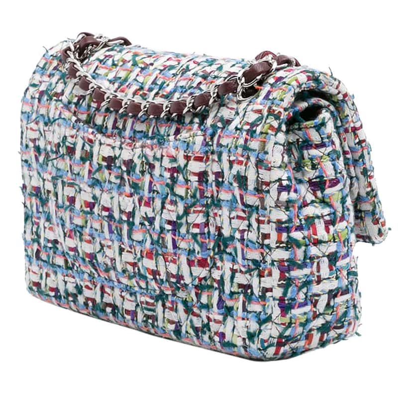 Chanel Medium Classic Tweed Double Flap White Tweed Good condition - Back View