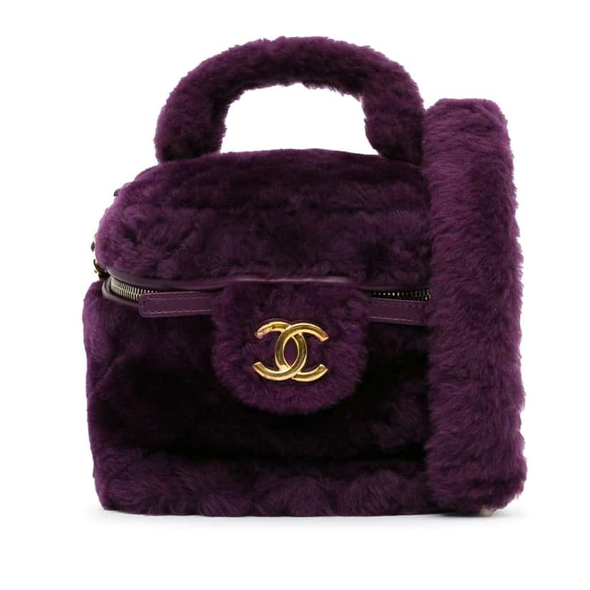 Chanel Small Quilted Shearling Vanity Case Purple Very good condition - Front View