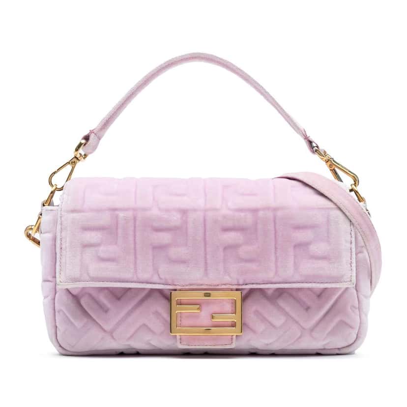 Fendi Zucca Embossed Velvet Baguette Satchel Pink Velvet Good condition - Front View