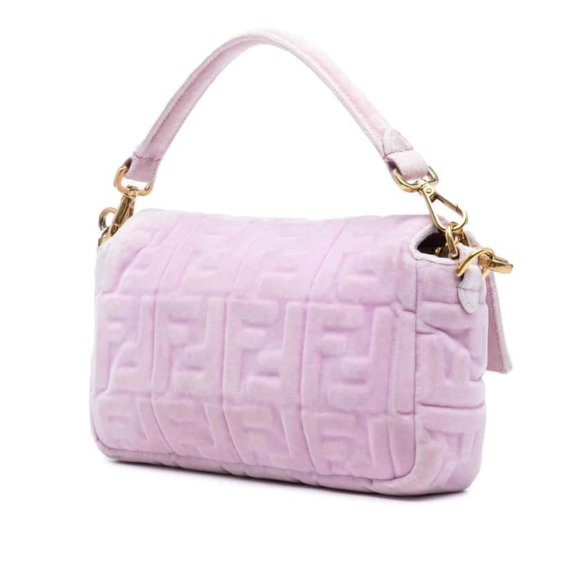 Fendi Zucca Embossed Velvet Baguette Satchel Pink Velvet Good condition - Back View
