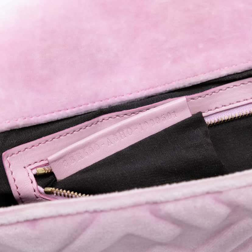 Fendi Zucca Embossed Velvet Baguette Satchel Pink Velvet Good condition - Box View