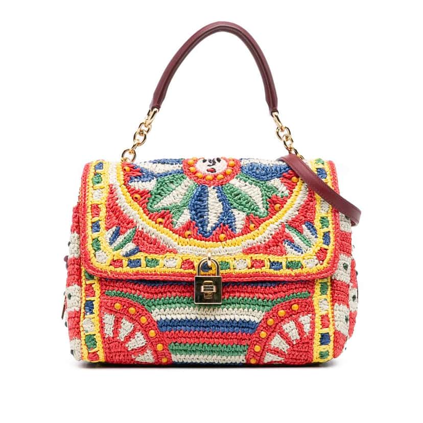 Dolce & Gabbana Raffia Crochet Sicilian Cart Miss Sicily Satchel Red Good condition - Front View