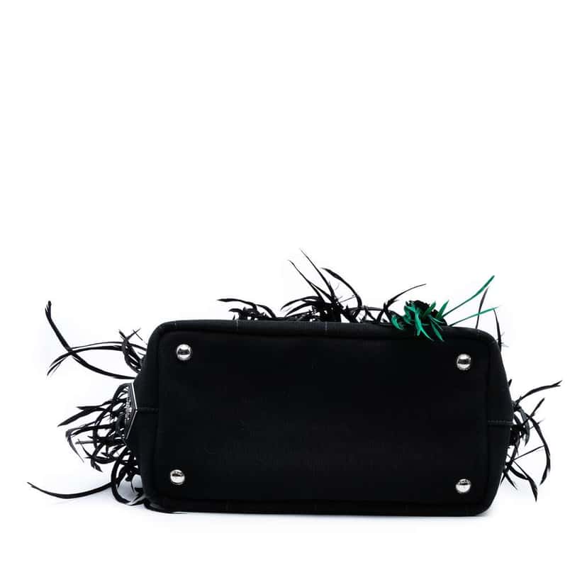 Prada Small Feather Trimmed Canvas Canapa Satchel Black Canvas Good condition - Inside View