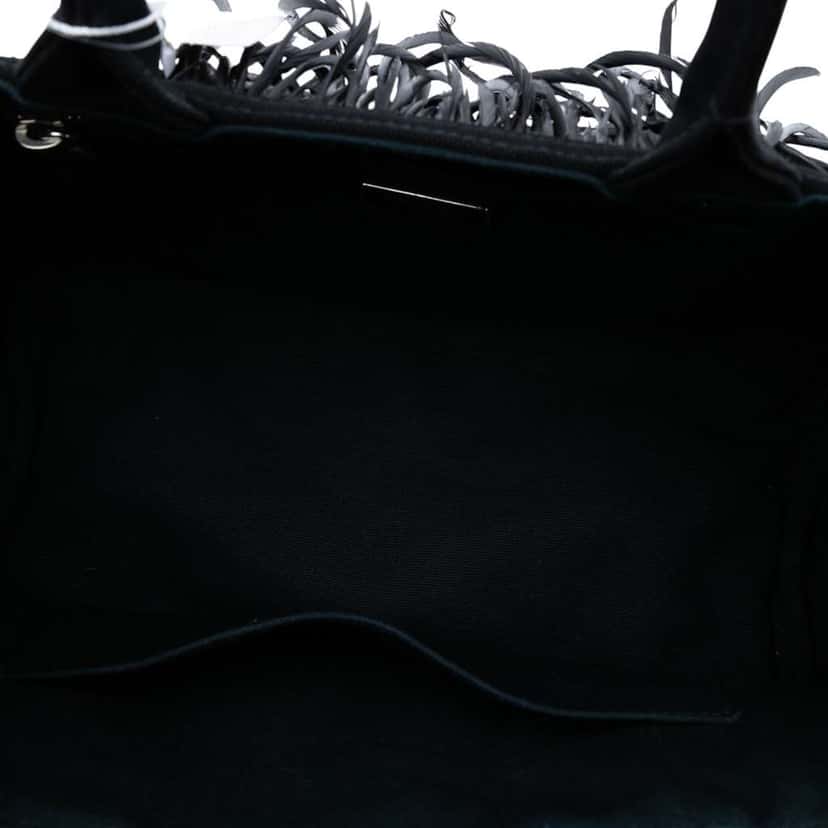Prada Small Feather Trimmed Canvas Canapa Satchel Black Canvas Good condition - Model View