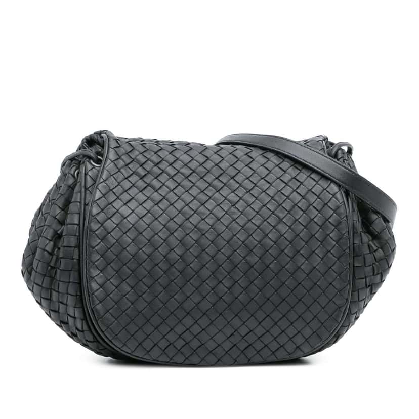 Bottega Veneta Nappa Intrecciato Flap Crossbody Black Leather Good condition - Front View