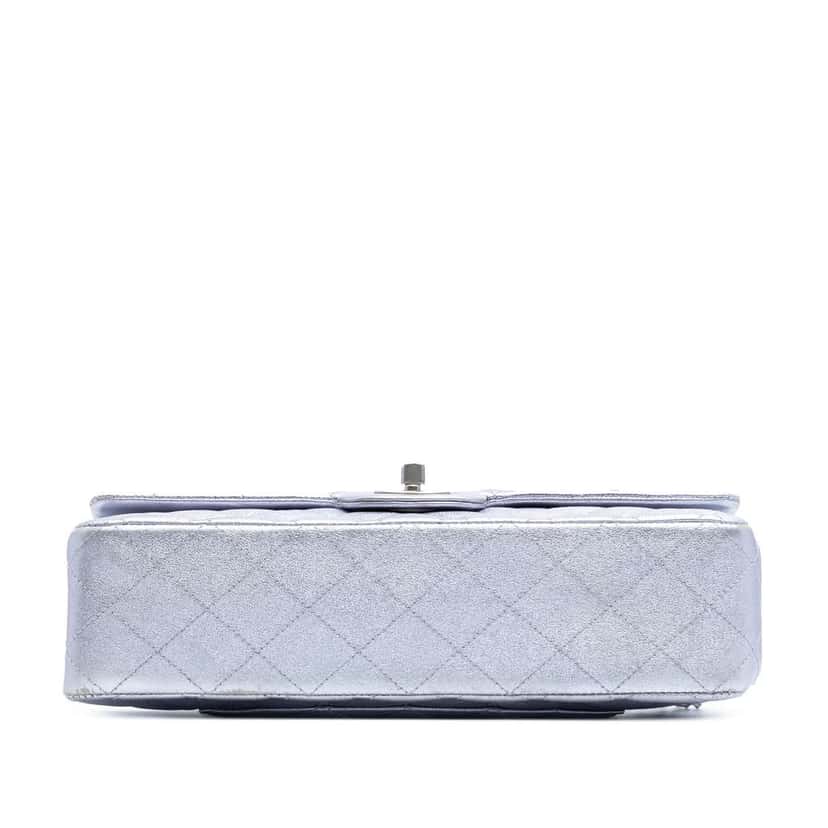 Chanel Medium Classic Metallic Calfskin Double Flap Silver Leather Good condition - Inside View