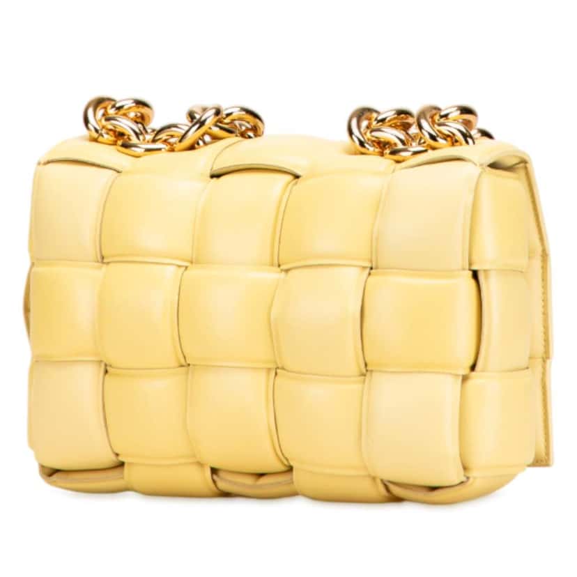 Bottega Veneta Nappa Intrecciato Padded Chain Cassette Satchel Yellow Leather Good condition - Back View