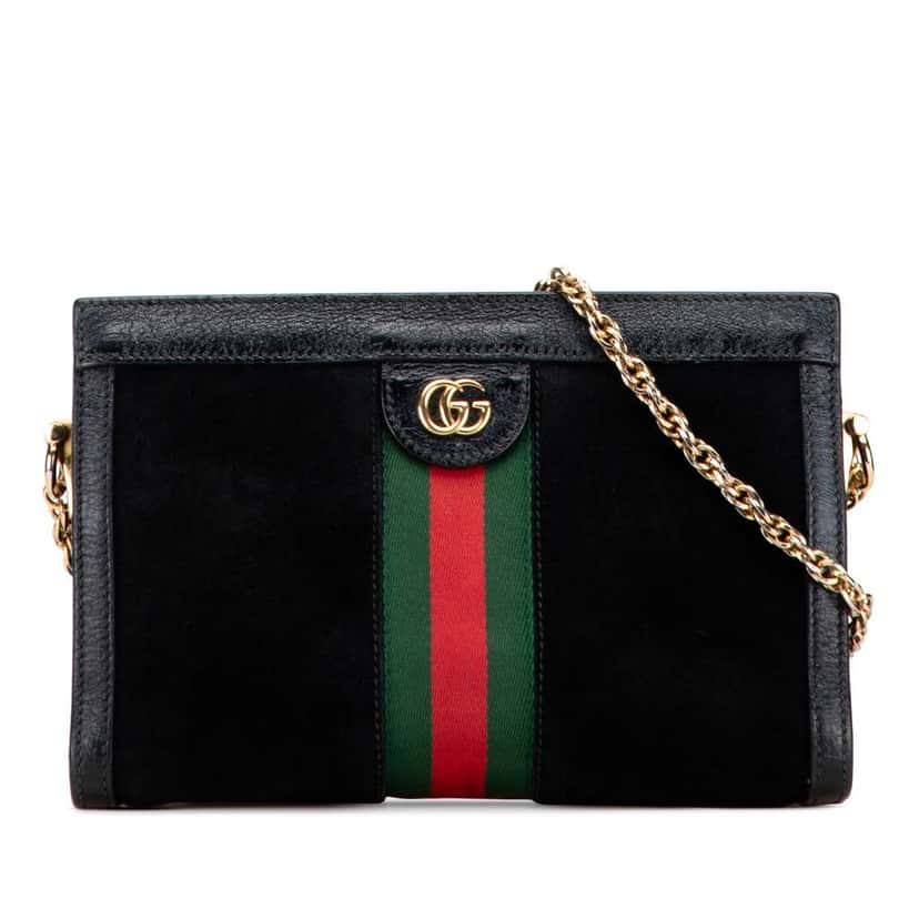 Gucci Small Suede Ophidia Chain Crossbody Black Leather Good condition - Front View
