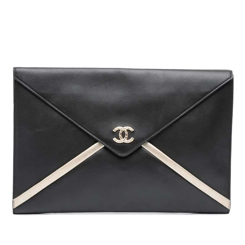 Chanel Lambskin Cocomail Envelope Clutch Black Leather Good condition - Front View