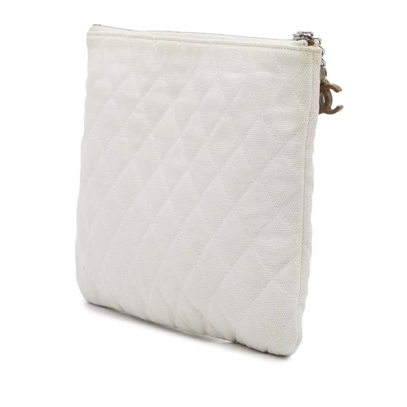 Chanel Medium Quilted Printed Canvas Coco Cuba Libre O Case Clutch White Canvas Good condition - Back View
