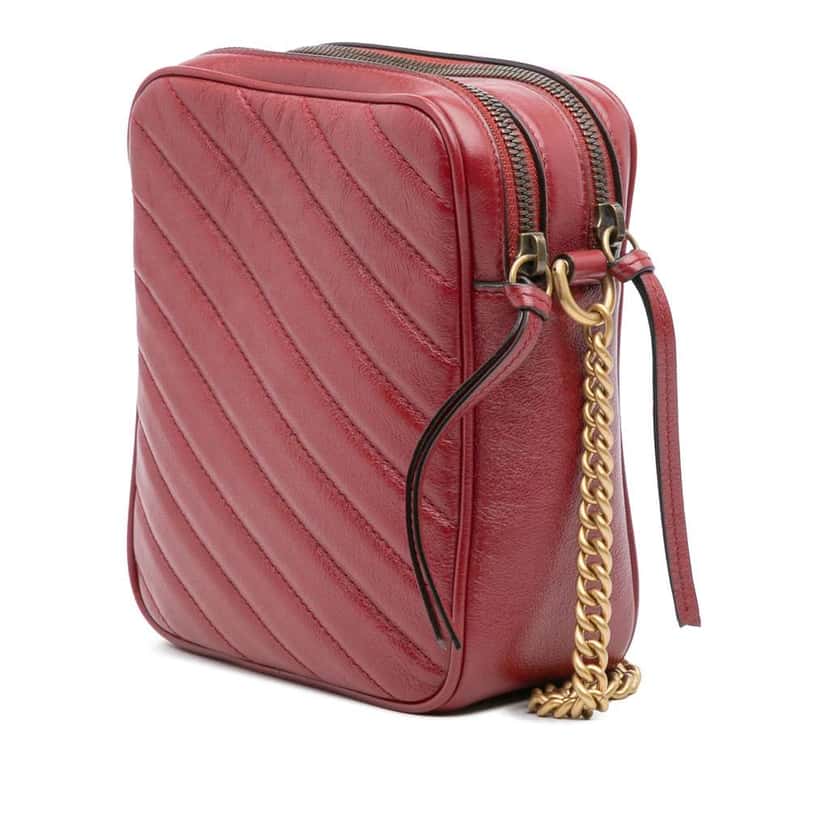Gucci GG Marmont Matelasse Leather Double Zip Crossbody Red Leather Good condition - Back View