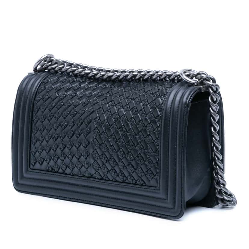 Chanel Old Medium Braided Calfskin Boy Flap Blue Leather Good condition - Back View