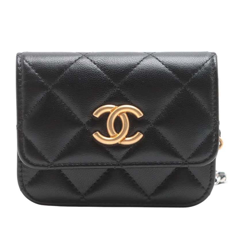 Chanel Mini Quilted Goatskin Punk Essentials Chain Flap Belt Bag Black Leather Very good condition - Front View