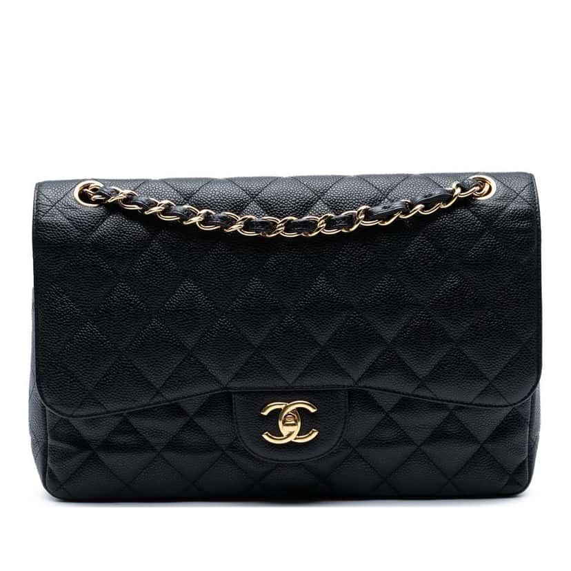 Chanel Jumbo Classic Caviar Double Flap Black Leather Good condition - Front View
