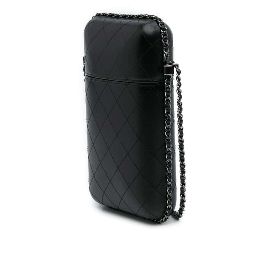 Chanel CC Quilted Lambskin Chain Around Phone Holder Black Leather Good condition - Back View
