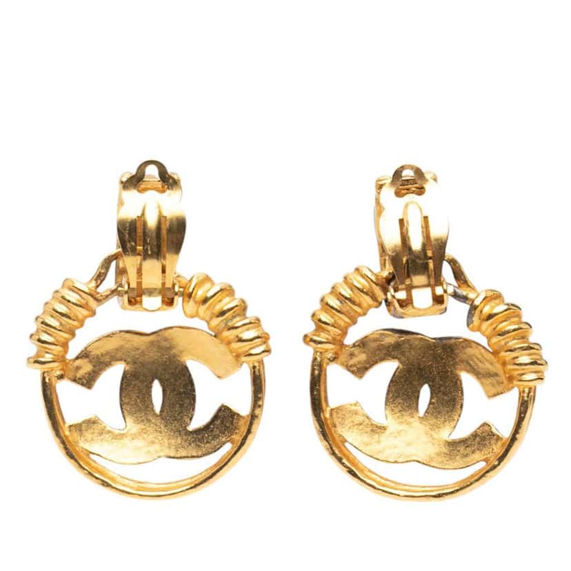 Chanel Gold Plated CC Swing Clip on Earrings Gold Metal Good condition - Back View