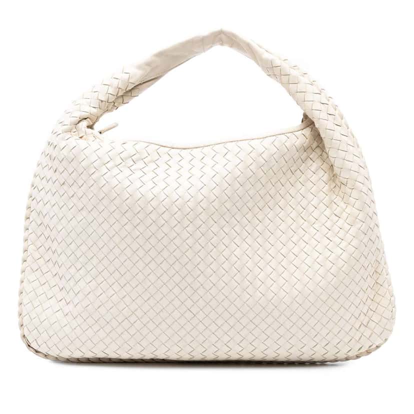 Bottega Veneta Medium Nappa Intrecciato Veneta Hobo White Leather Good condition - Front View
