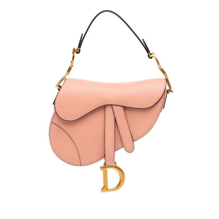 Dior Mini Grained Calfskin Saddle Bag Pink Leather Good condition - Front View
