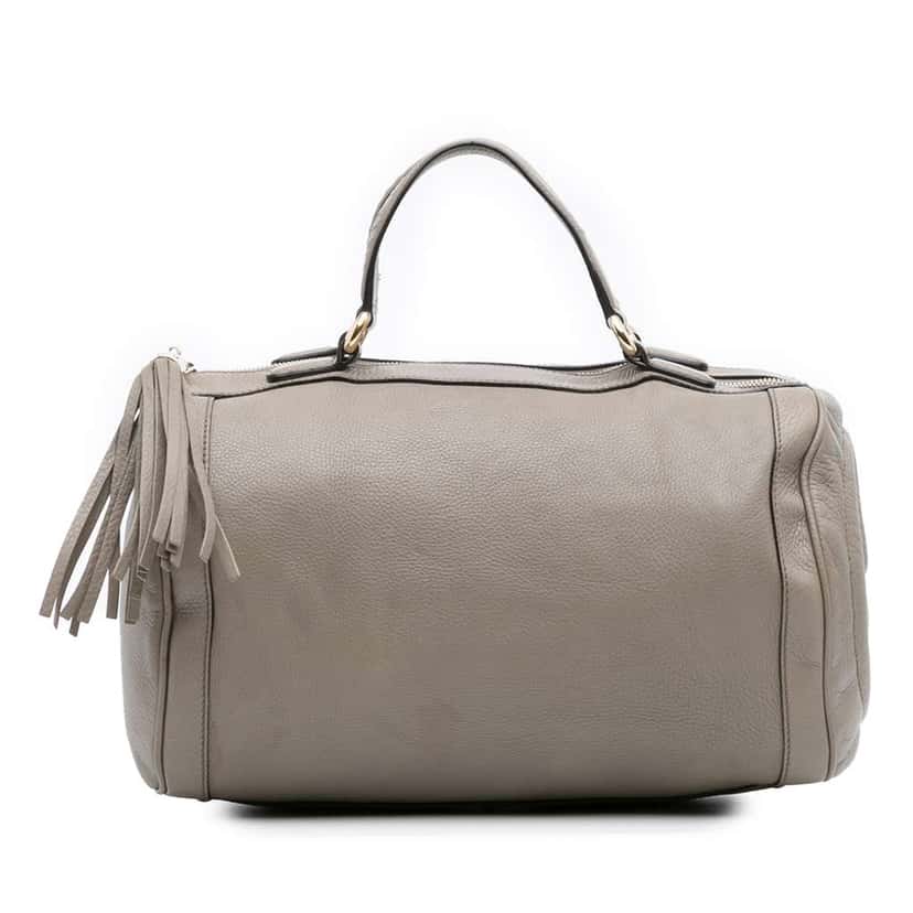 Gucci Medium Pebbled Calfskin Soho Boston Bag Grey Leather Very good condition - Front View