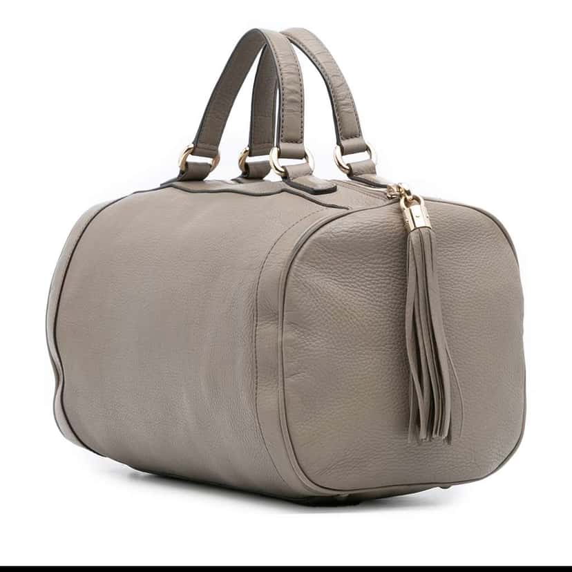 Gucci Medium Pebbled Calfskin Soho Boston Bag Grey Leather Very good condition - Back View