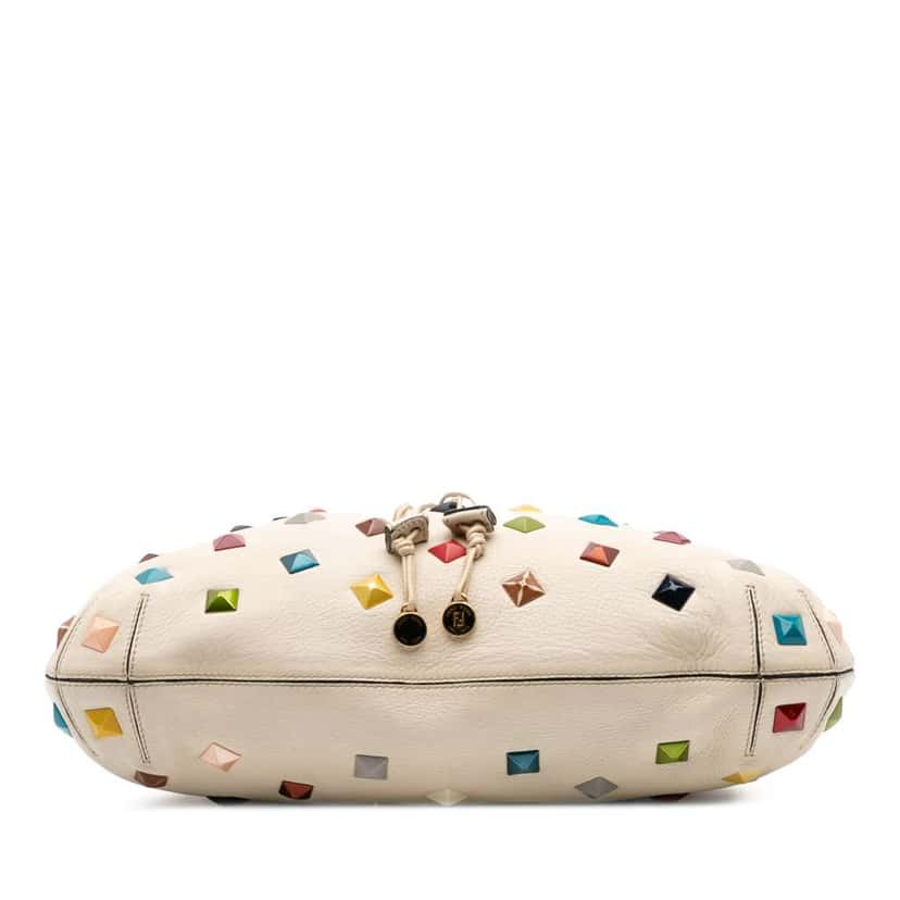 Fendi Medium Studded Leather B Fab Drawstring Tote White Leather Good condition - Inside View