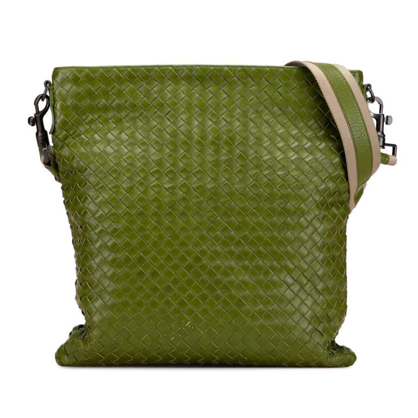 Bottega Veneta Nappa Intrecciato Crossbody Green Leather Good condition - Front View