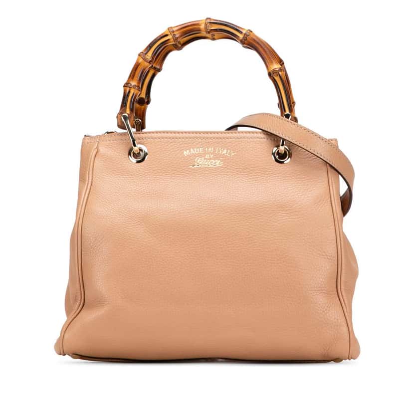 Gucci Small Calfskin Bamboo Shopper Satchel Brown Leather Good condition - Front View