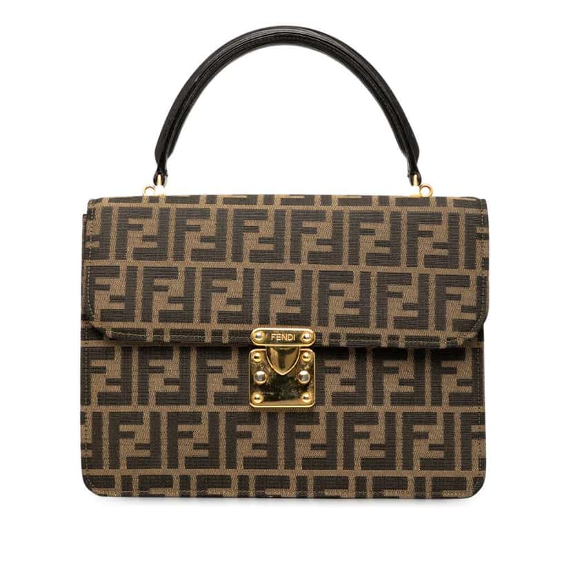 Fendi Zucca Canvas Flap Satchel Brown Canvas Good condition - Front View