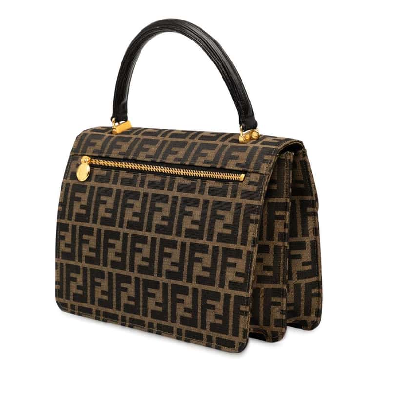 Fendi Zucca Canvas Flap Satchel Brown Canvas Good condition - Back View