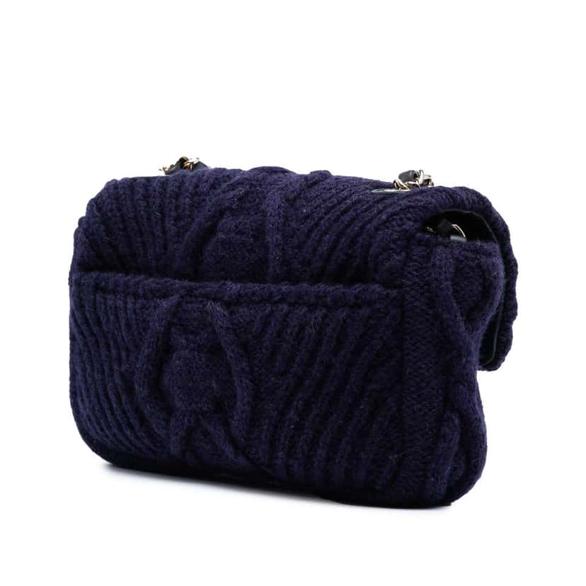 Chanel Small Paris Hamburg Cable Knit Flap Blue Wool Good condition - Back View
