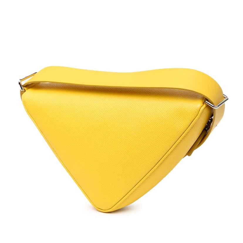 Prada Saffiano Triangle Convertible Shoulder Bag Yellow Leather Good condition - Back View