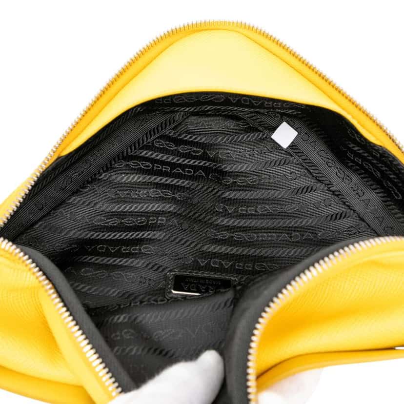 Prada Saffiano Triangle Convertible Shoulder Bag Yellow Leather Good condition - Model View