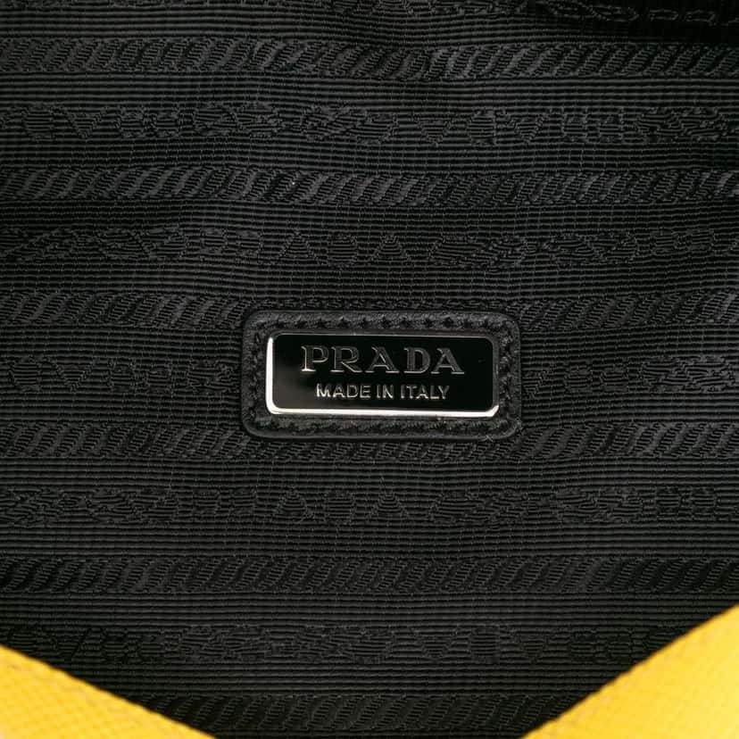 Prada Saffiano Triangle Convertible Shoulder Bag Yellow Leather Good condition - Box View