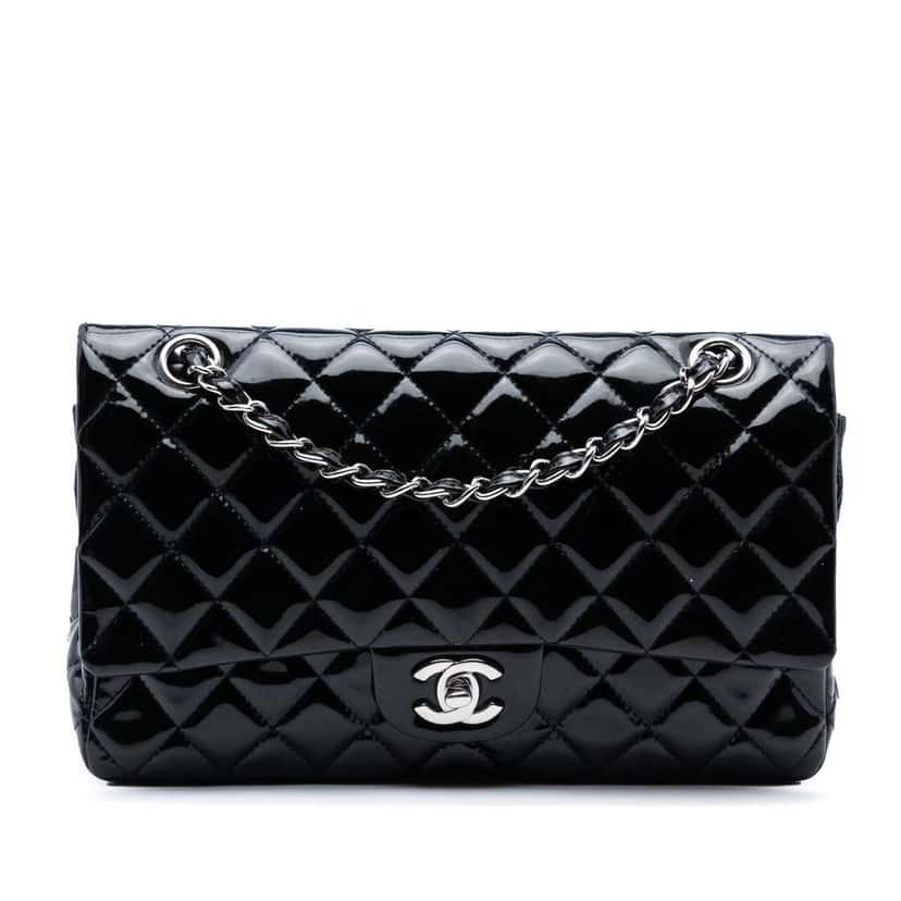 Chanel Medium Classic Patent Double Flap Black Leather Good condition - Front View