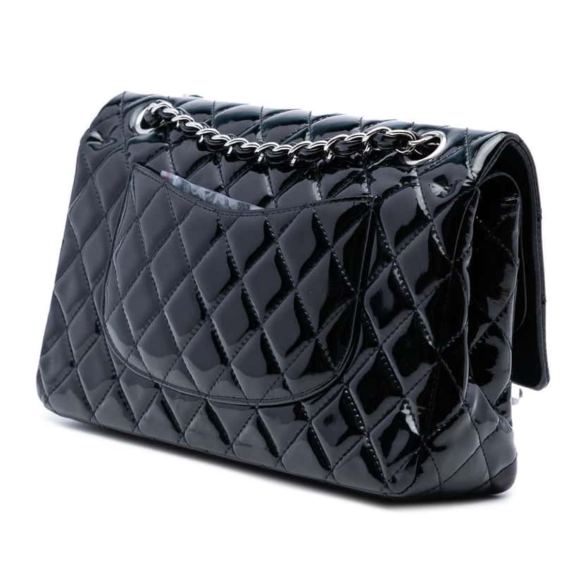 Chanel Medium Classic Patent Double Flap Black Leather Good condition - Back View