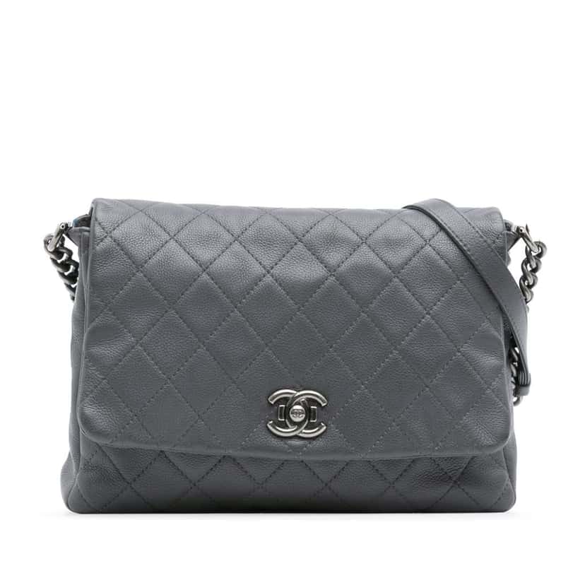 Chanel Quilted Calfskin Couture Messenger Bag Grey Leather Good condition - Front View