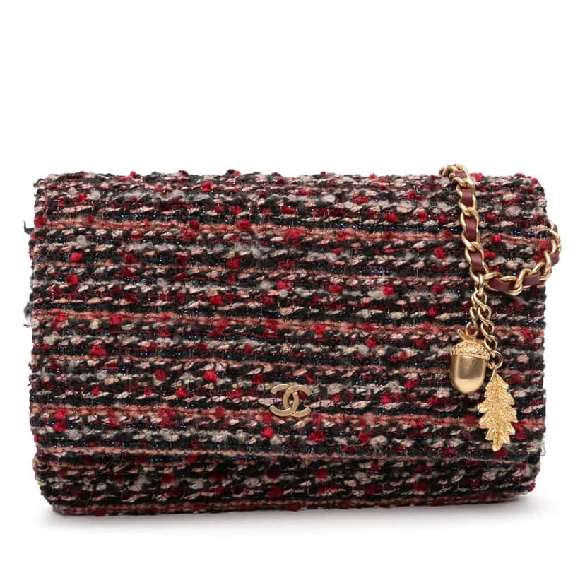 Chanel CC Quilted Tweed Wallet On Chain Red Tweed Good condition - Front View