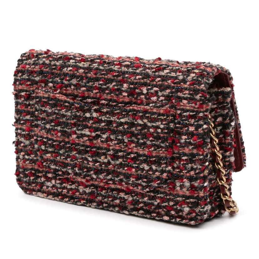 Chanel CC Quilted Tweed Wallet On Chain Red Tweed Good condition - Back View