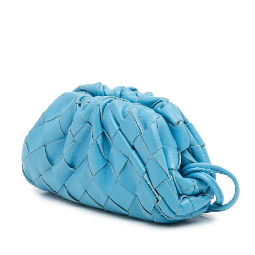 Bottega Veneta Nappa Intrecciato The Extra Mini Pouch Crossbody Blue Leather Good condition - Back View