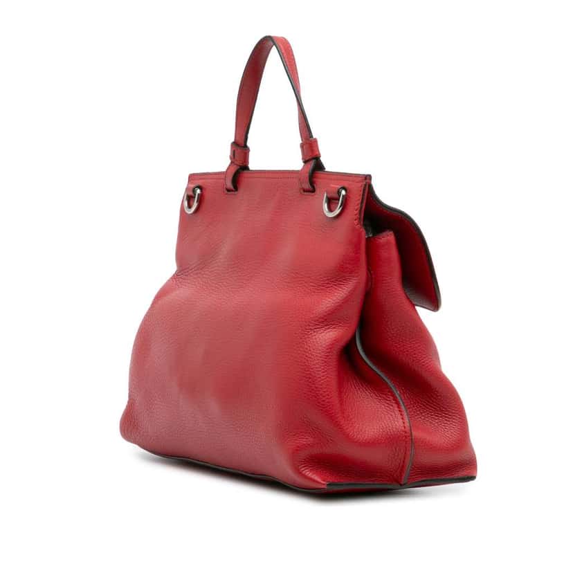 Gucci Medium Leather Bamboo Daily Satchel Red Leather Good condition - Back View